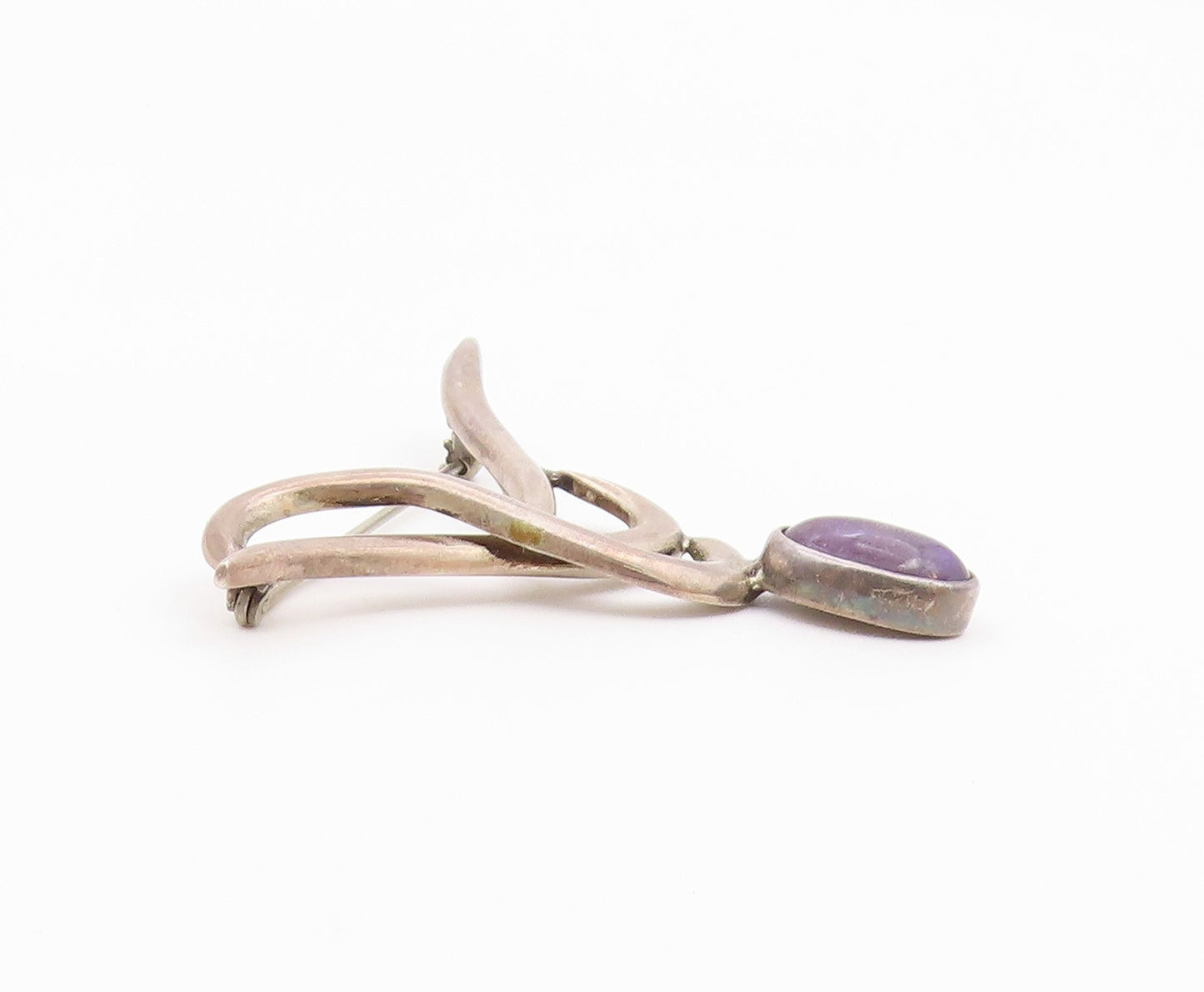 MEXICO 925 Sterling Silver  Vintage Cabochon Cut Sugilite Brooch Pin  BP7961