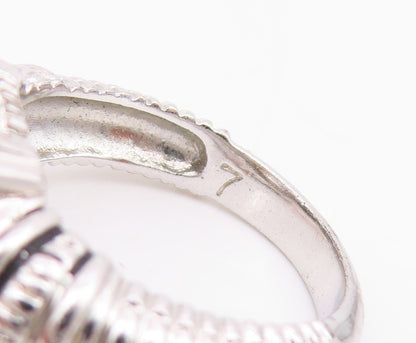 925 Sterling Silver Vintage Ring Roped Grooved Round Cut CZ  Sz 7  RG33093