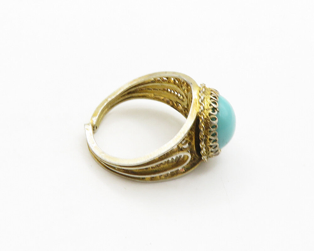 925 Sterling Silver  Vintage Cabochon Cut Turquoise Band Ring Sz 6  RG19562