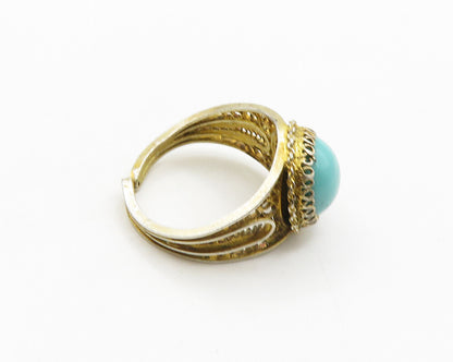 925 Sterling Silver  Vintage Cabochon Cut Turquoise Band Ring Sz 6  RG19562