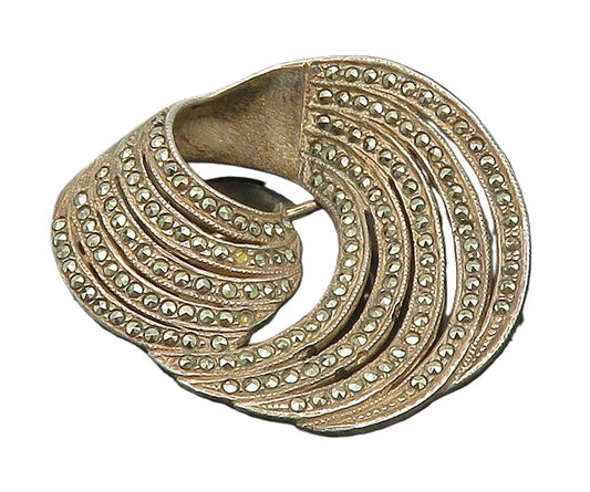 925 Sterling Silver  Vintage Sparkling Marcasite Swirl Brooch Pin  BP6221