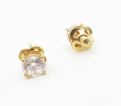 925 Sterling Silver  Shiny Cubic Zirconia Gold Plated Stud Earrings  EG8032