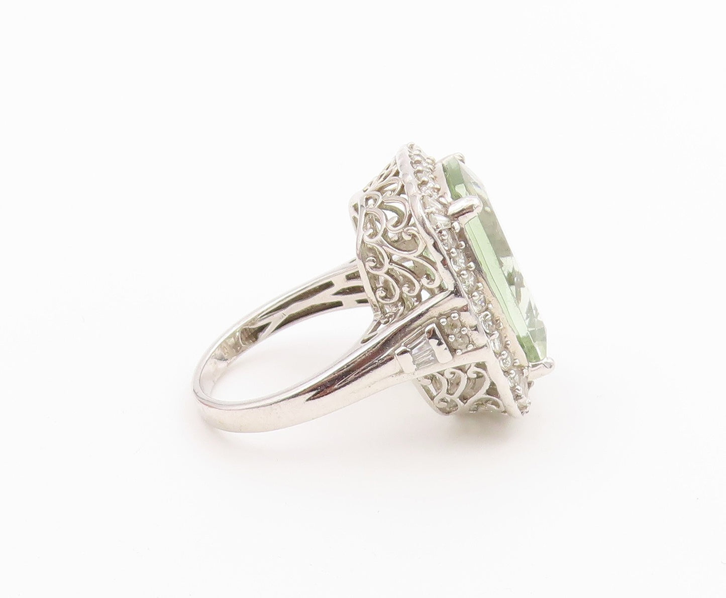 925 Sterling Silver Vintage Ring D'JOY Green Amethyst Halo Topaz  Sz 10  RG36492