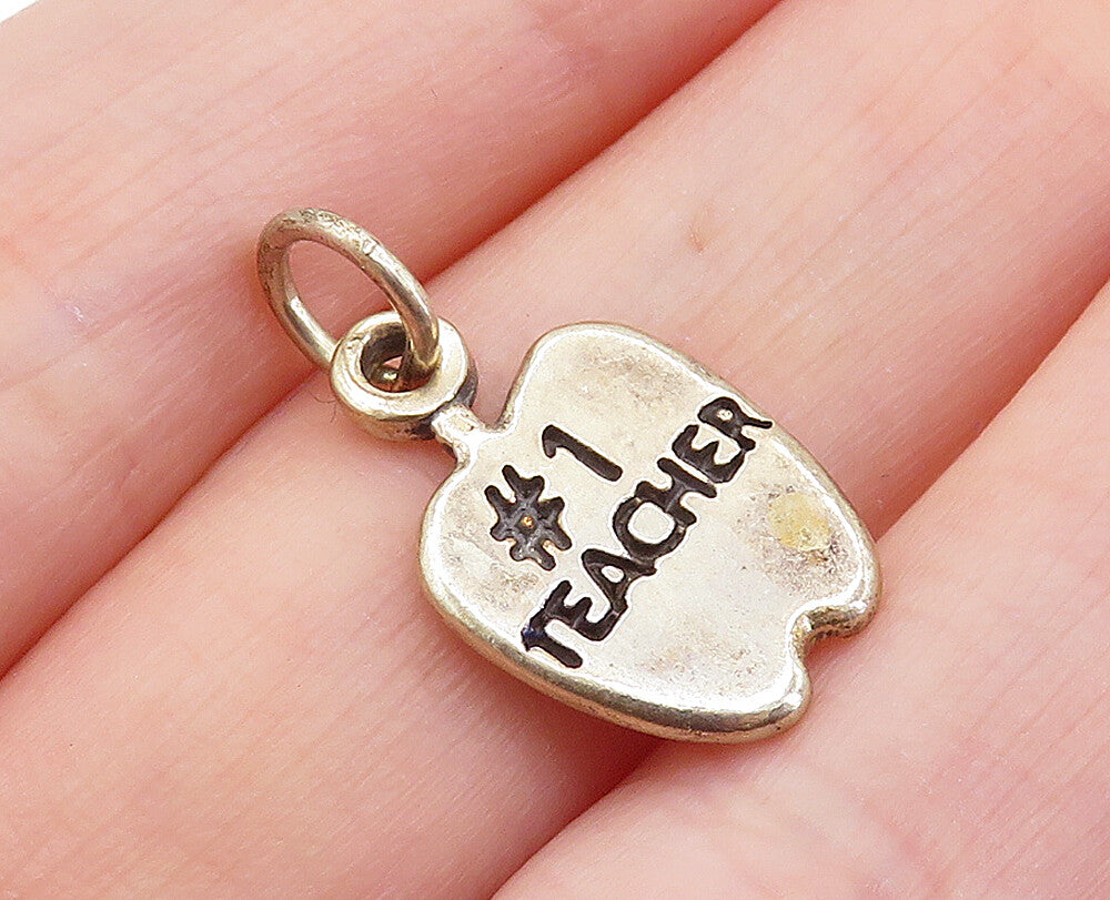 925 Sterling Silver  Vintage Number One Teacher Stamped Apple Pendant  PT4963