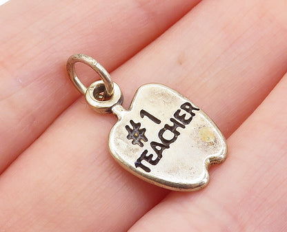 925 Sterling Silver  Vintage Number One Teacher Stamped Apple Pendant  PT4963