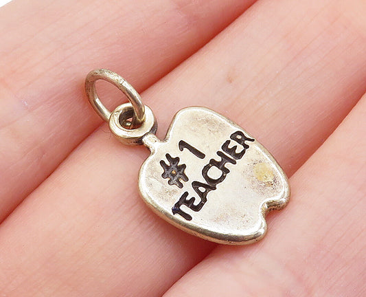 925 Sterling Silver  Vintage Number One Teacher Stamped Apple Pendant  PT4963