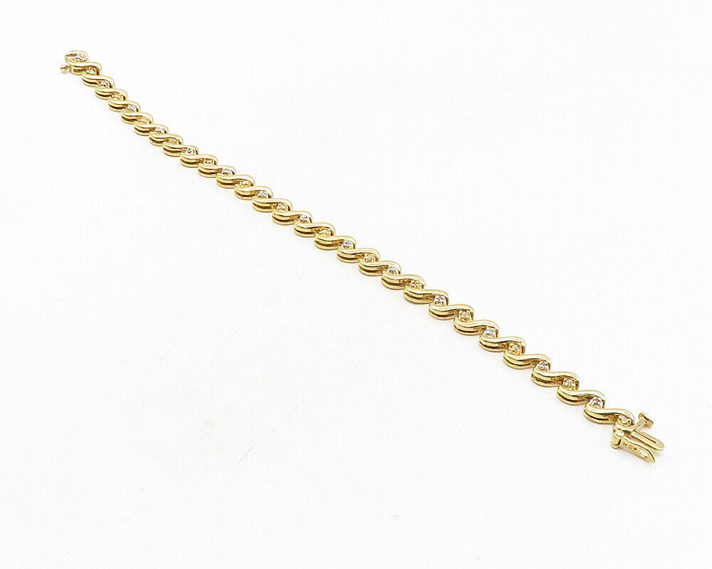 925 Sterling Silver  Genuine Diamonds Gold Plated Wavy Chain Bracelet  BT4407