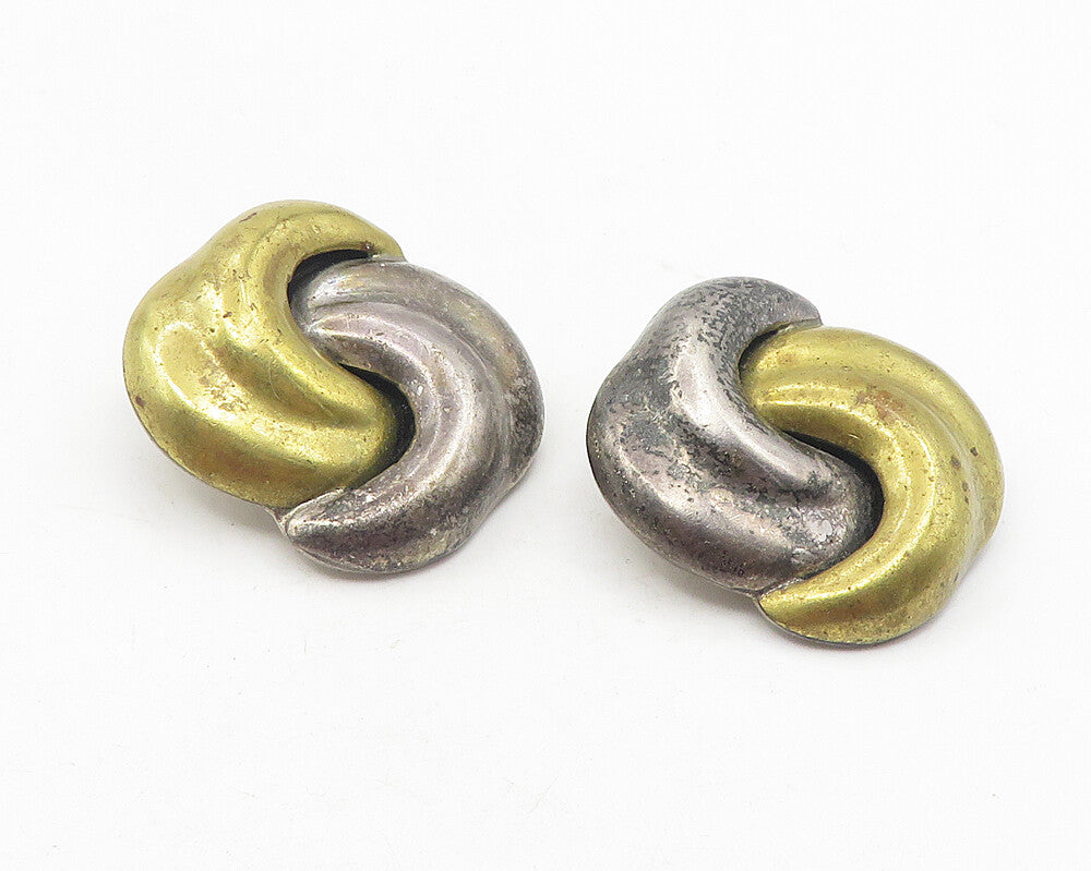 MEXICO 925 Sterling Silver  Vintage Two Tone Swirl Non Pierce Earrings  EG6119