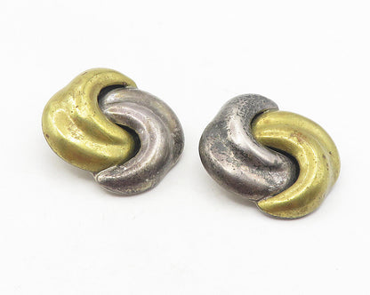 MEXICO 925 Sterling Silver  Vintage Two Tone Swirl Non Pierce Earrings  EG6119