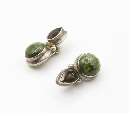 925 Sterling Silver  Vintage Jasper & Smoky Topaz Non Pierce Earrings  EG8043