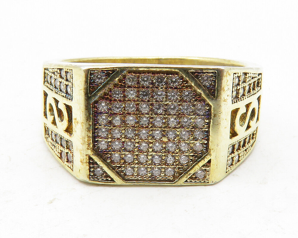 925 Sterling Silver  White Topaz Gold Plated Square Band Ring Sz 9  RG12213