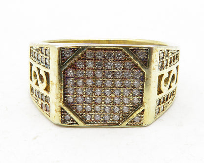 925 Sterling Silver  White Topaz Gold Plated Square Band Ring Sz 9  RG12213