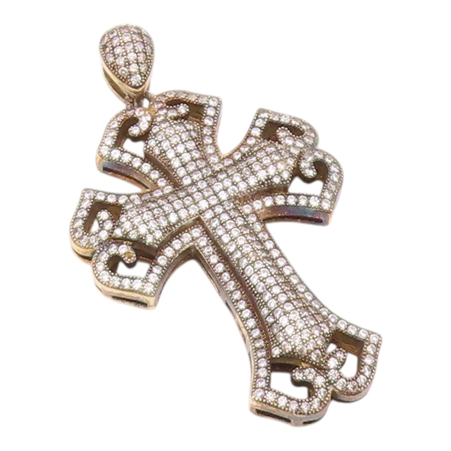 925 Sterling Silver  Vintage Cubic Zirconia Religious Cross Pendant  PT18477