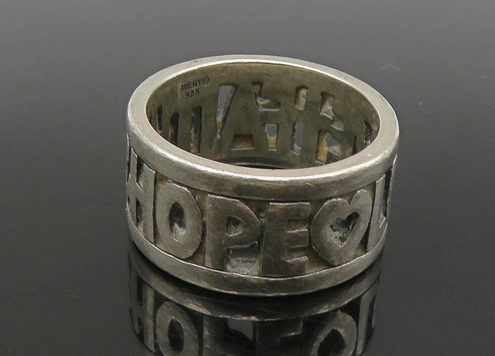 AVERY 925 Sterling Silver   Vintage Faith Hope & Love Band Ring Sz 6  RG23182