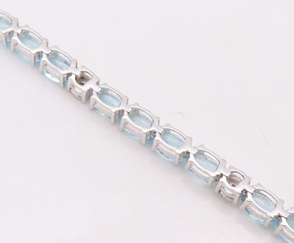 925 Sterling Silver Vintage Bracelet Minimalist Oval Cut Blue Topaz  BT10860
