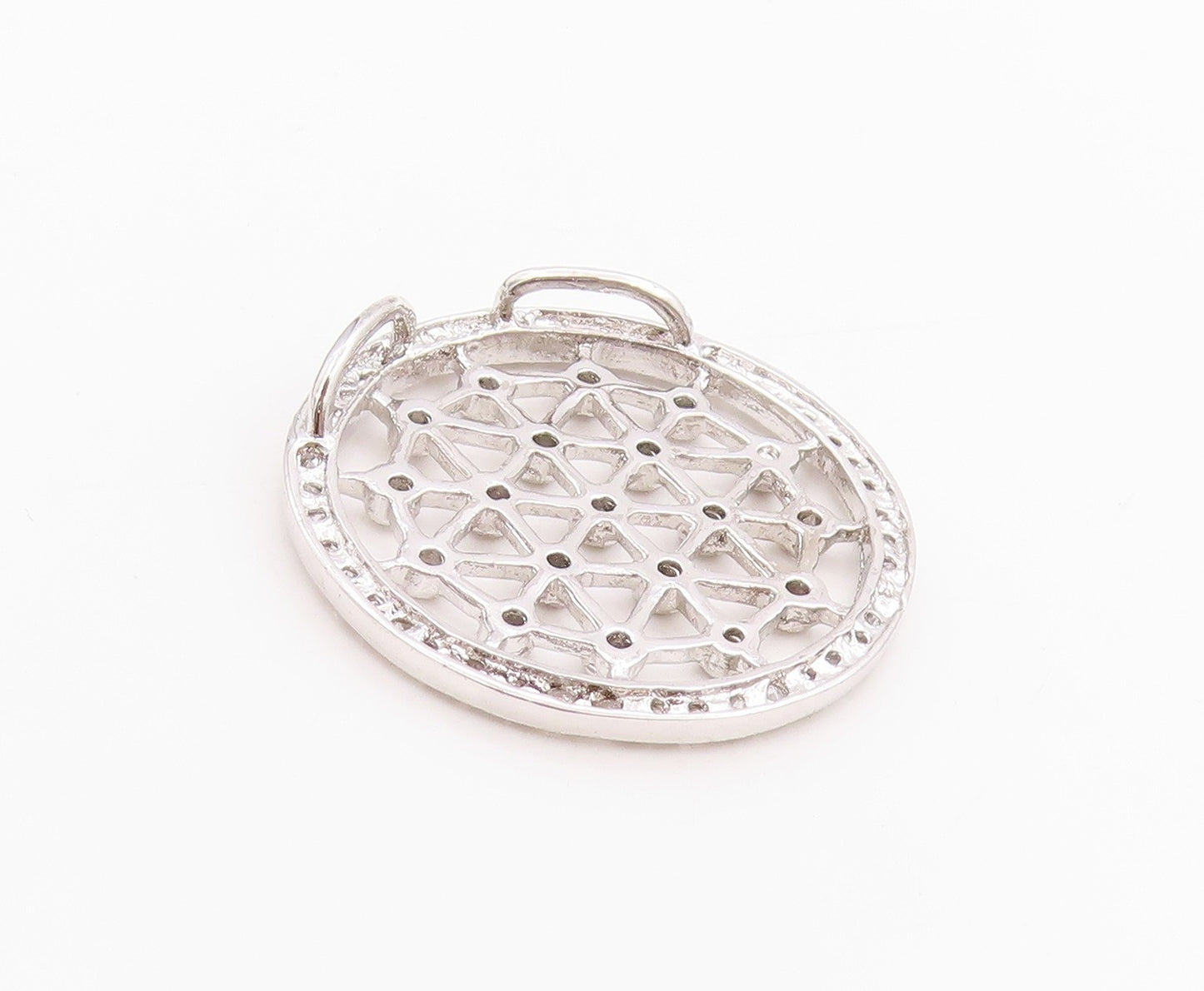 925 Sterling Silver Vintage Pendant Cutout Spider Web CZ Design  PT24557