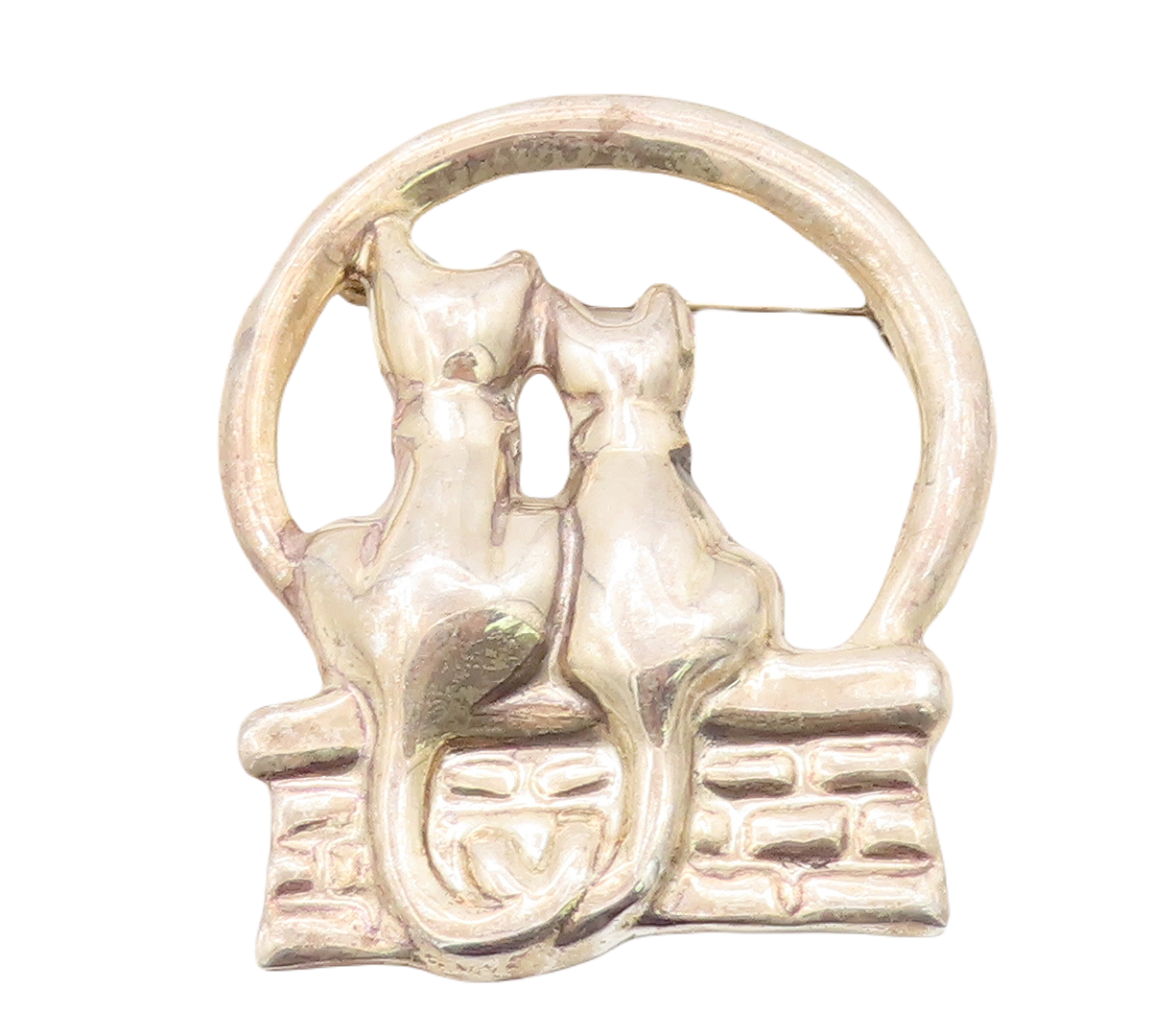 925 Sterling Silver Vintage Brooch Pin MEXICO Solid Cutout Couple Cats  BP11262