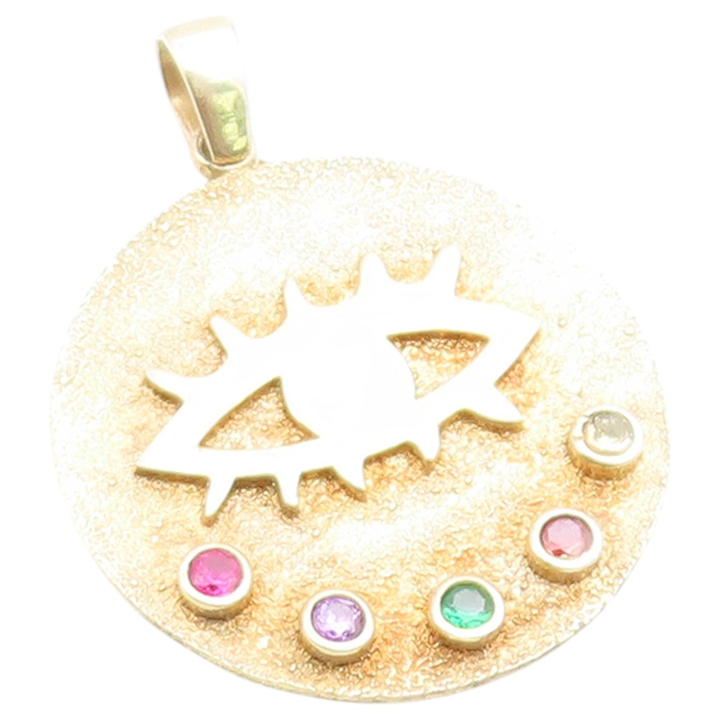 925 Sterling Silver Vintage Pendant Gold Plated CZ Evil Eye Medallion  PT26499