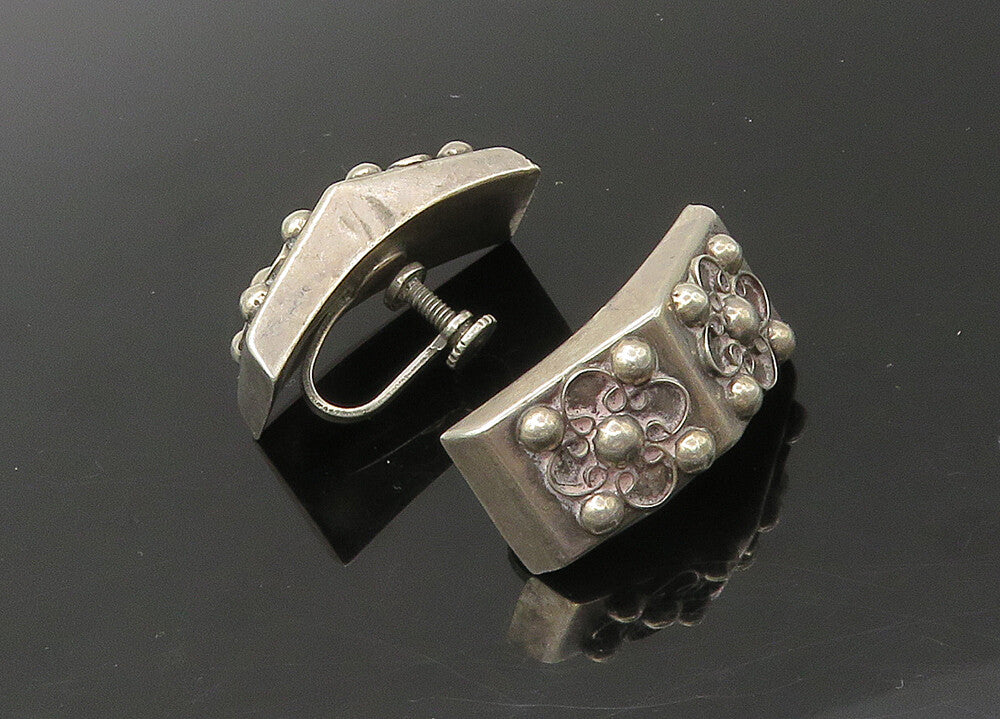 MEXICO 925 Sterling Silver  Vintage Floral Motif Non Pierce Earrings  EG11007