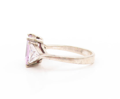 925 Sterling Silver Vintage Ring Rectangle Amethyst Triangle Topaz  Sz 8 RG32993