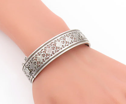 925 Sterling Silver Vintage Bracelet Antique Floral Openwork Bangle  BT12011
