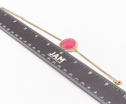 925 Sterling Silver Vintage Bracelet Gold Plated Red Gemstone & Diamonds BT10723