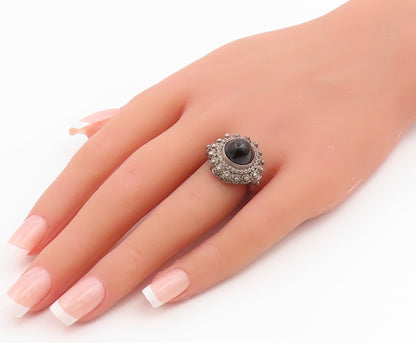 925 Sterling Silver Vintage Ring Cabochon Onyx Beaded Dome Band  Sz 6  RG35459