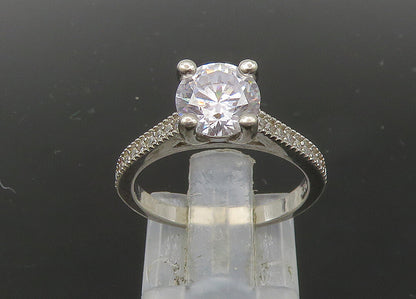 925 Sterling Silver  Vintage Shiny Cubic Zirconia Solitaire Ring Sz 6  RG22737