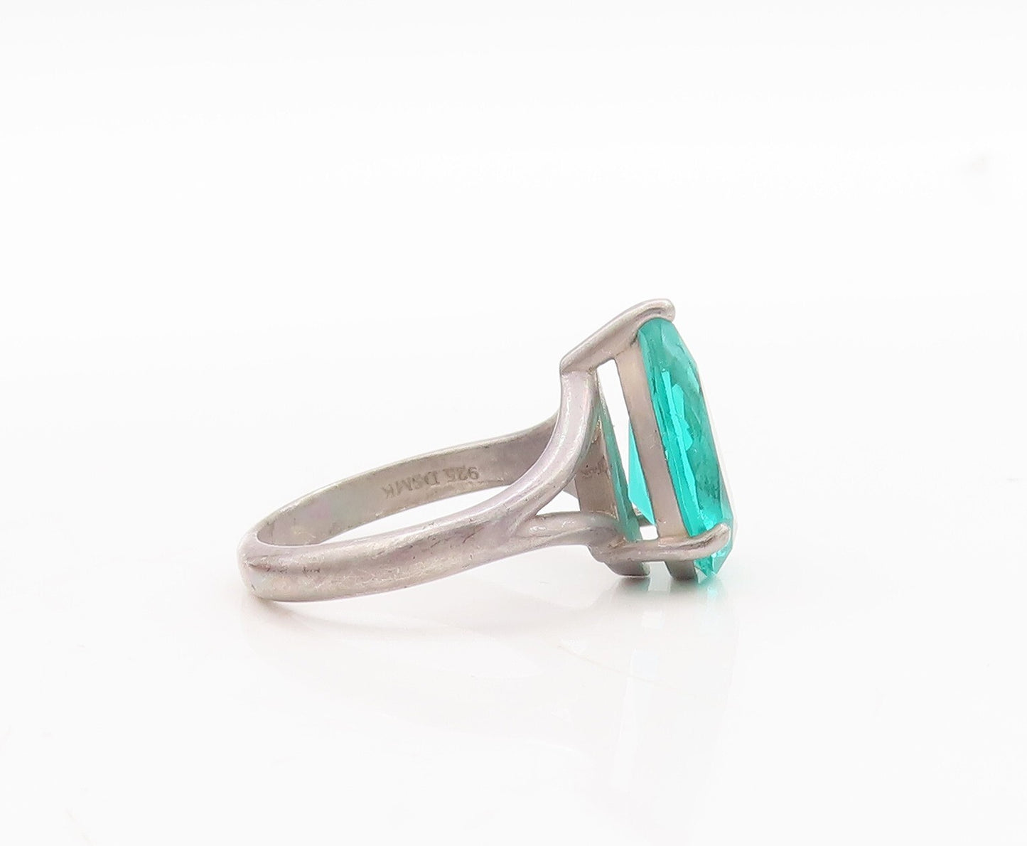 925 Sterling Silver Vintage Ring Minimalist Drop Cut Green CZ  Sz 7  RG29662