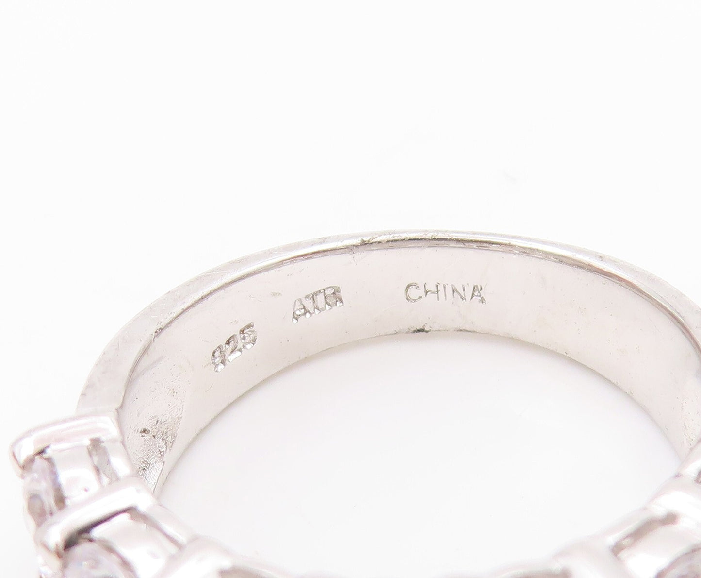 925 Sterling Silver Vintage Ring Modernist Round Cut CZ Band  Sz 6.5  RG31878