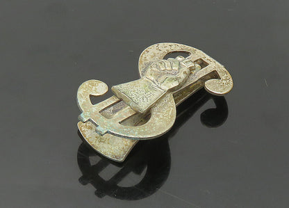 925 Sterling Silver  Vintage Rustic Dollar Sign And Hand Money Clip  TR2711