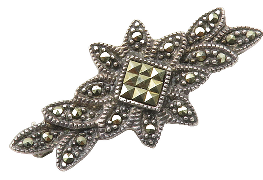 925 Sterling Silver  Vintage Marcasite Floral Dark Tone Brooch Pin  BP5210