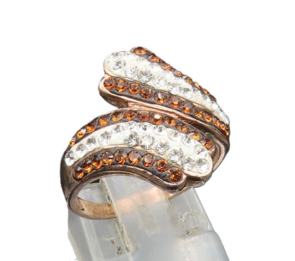 925 Sterling Silver  Vintage Sparkly Rhinestones Bypass Ring Sz 7  RG24579