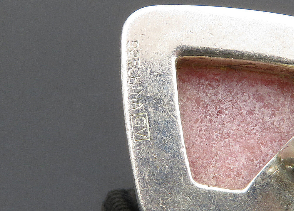 925 Sterling Silver  Vintage Rhodonite Diamond Shape Drop Earrings  EG10073