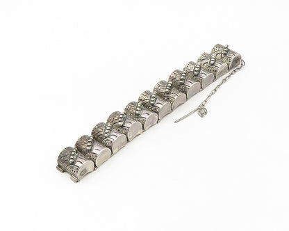 MEXICO 925 Silver Vintage Hollow Etched Dome Hinge Chain Bracelet BT6673