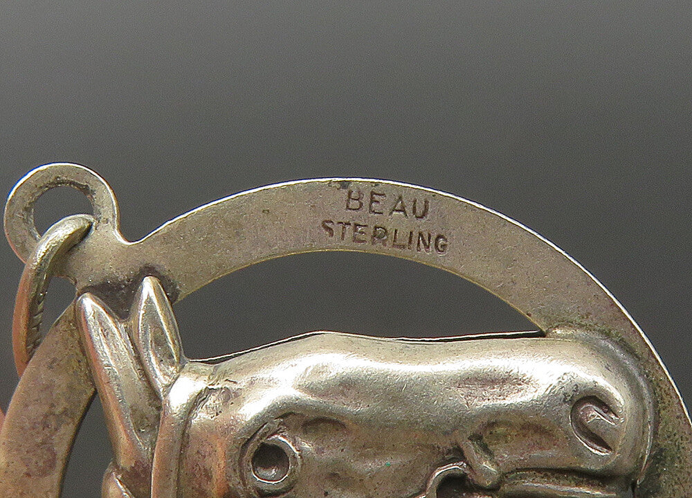 BEAU 925 Sterling Silver  Vintage Antique Horse's Head Round Pendant  PT17118