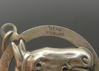 BEAU 925 Sterling Silver  Vintage Antique Horse's Head Round Pendant  PT17118