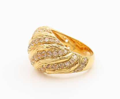925 Sterling Silver Vintage Ring Gold Plated CZ Ribbed Dome Band  Sz 8  RG35916
