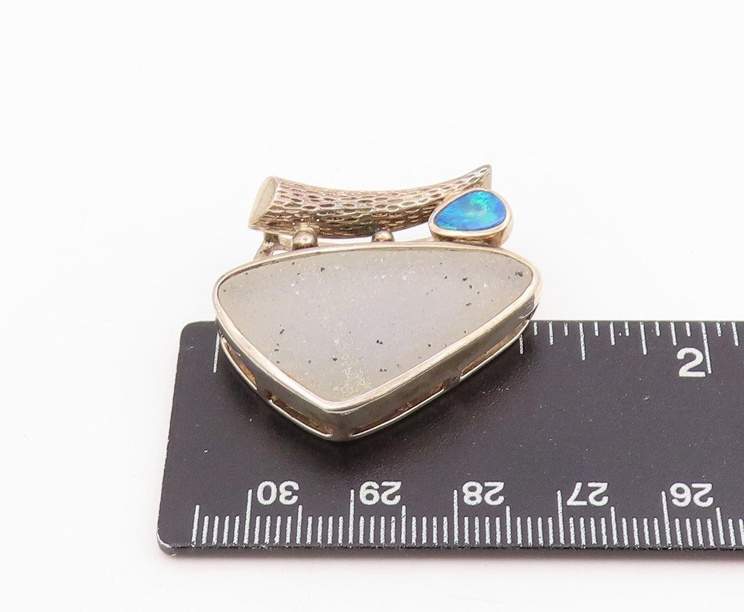 925 Sterling Silver Vintage Pendant WHITNEY KELLY Drusy Quartz & Opal  PT25779