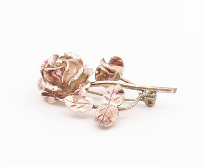 MEXICO 925 Sterling Silver  Vintage Sculpted Single Flower Brooch Pin  BP6592