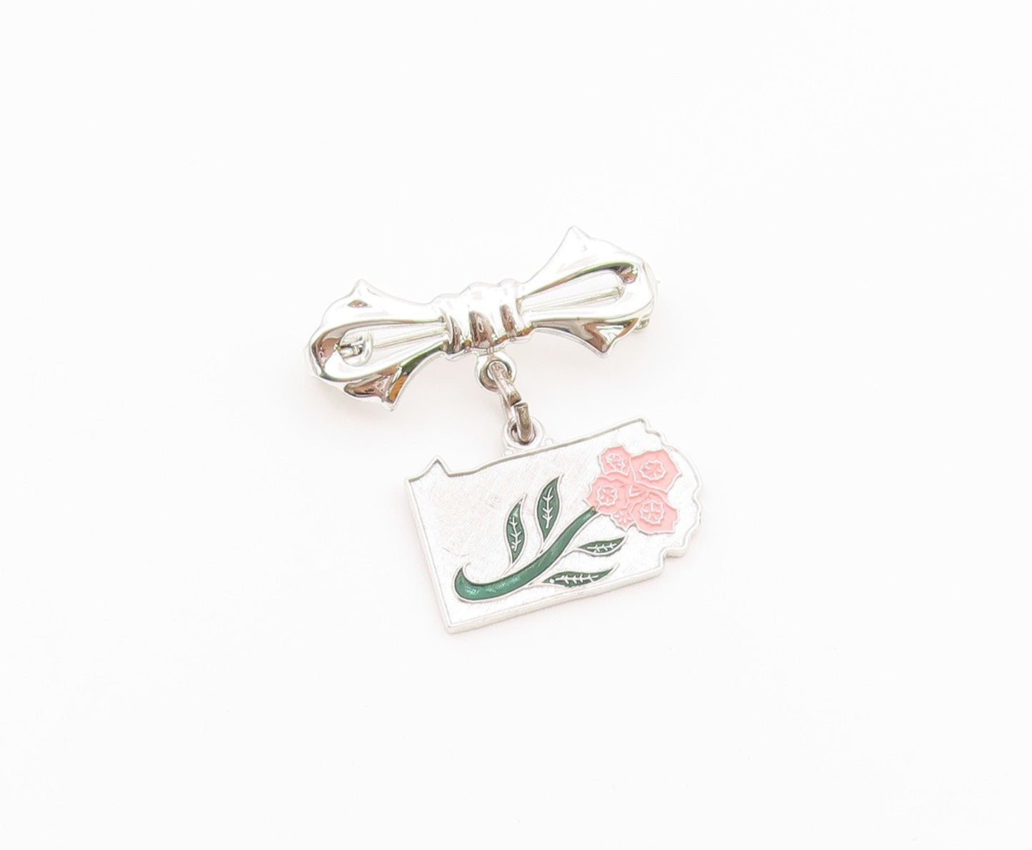 WELLS 925 Sterling Silver  Vintage Shiny Enamel Flower Brooch Pin  BP8711
