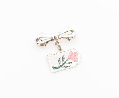 WELLS 925 Sterling Silver  Vintage Shiny Enamel Flower Brooch Pin  BP8711