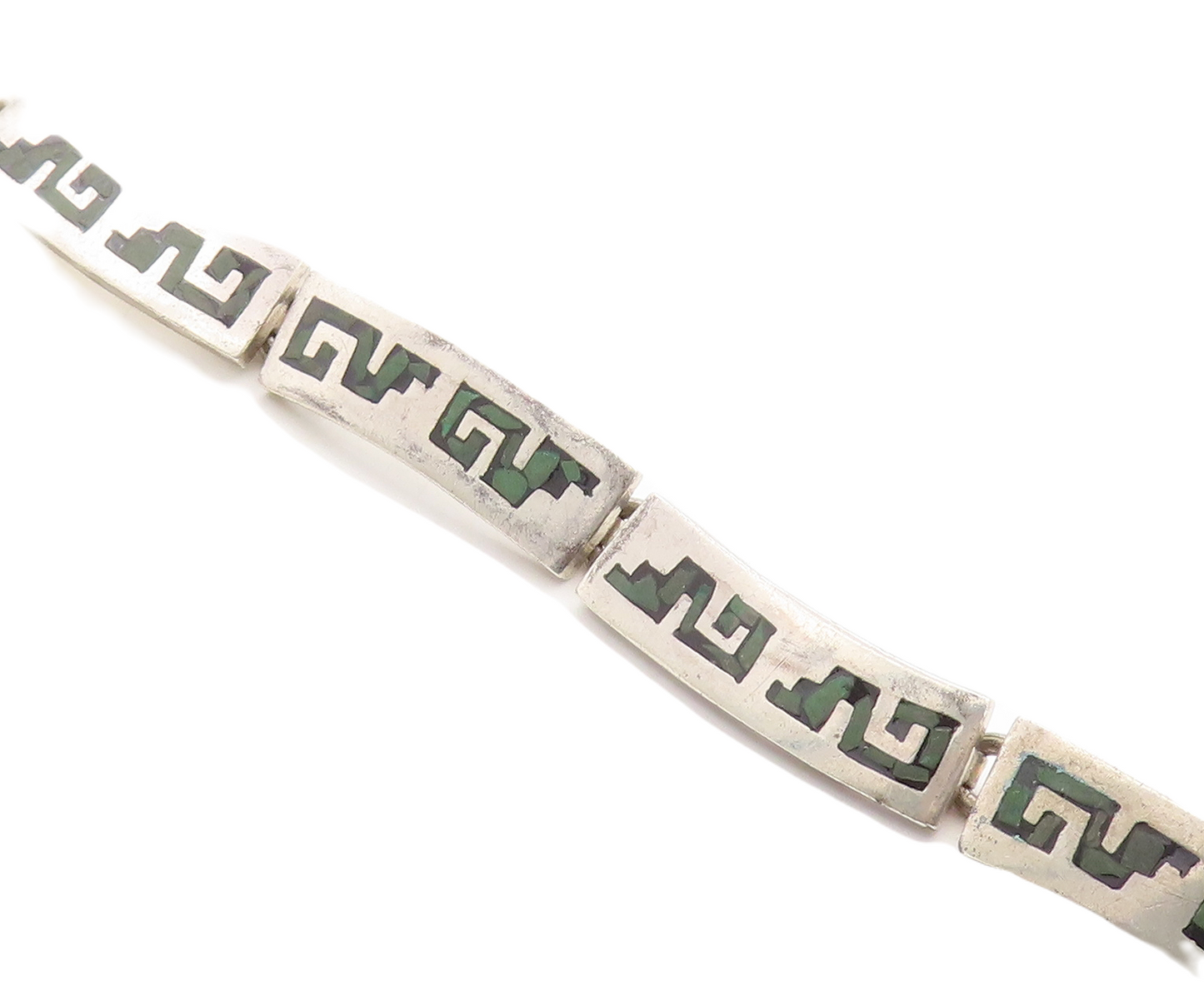 MEXICO 925 Sterling Silver  Vintage Jasper Mosaic Bar Chain Bracelet  BT1377