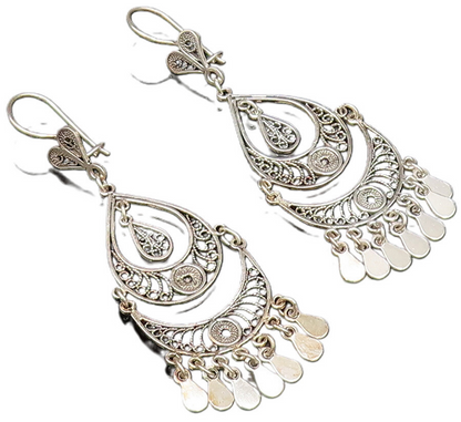925 Silver  Vintage Twisted Rope Pear Shaped Disc Boho Style Earrings  EG12058