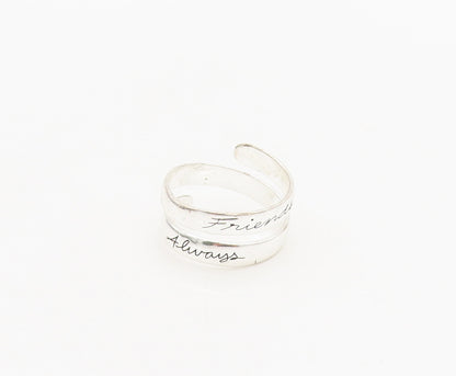 925 Silver  Vintage Crossover Etched Friends Adjustable Ring Sz 9  RG26911