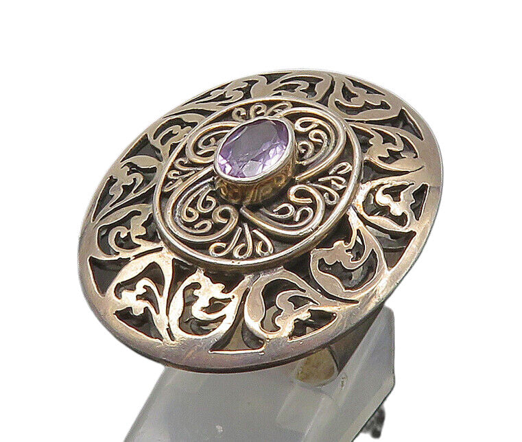 925 Sterling Silver  Vintage Amethyst Open Swirl Cocktail Ring Sz 6  RG22616