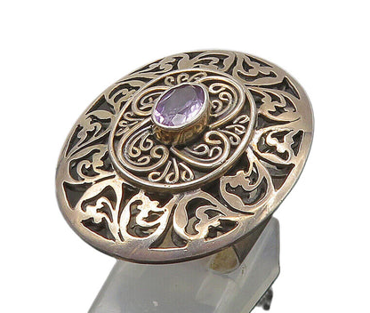 925 Sterling Silver  Vintage Amethyst Open Swirl Cocktail Ring Sz 6  RG22616
