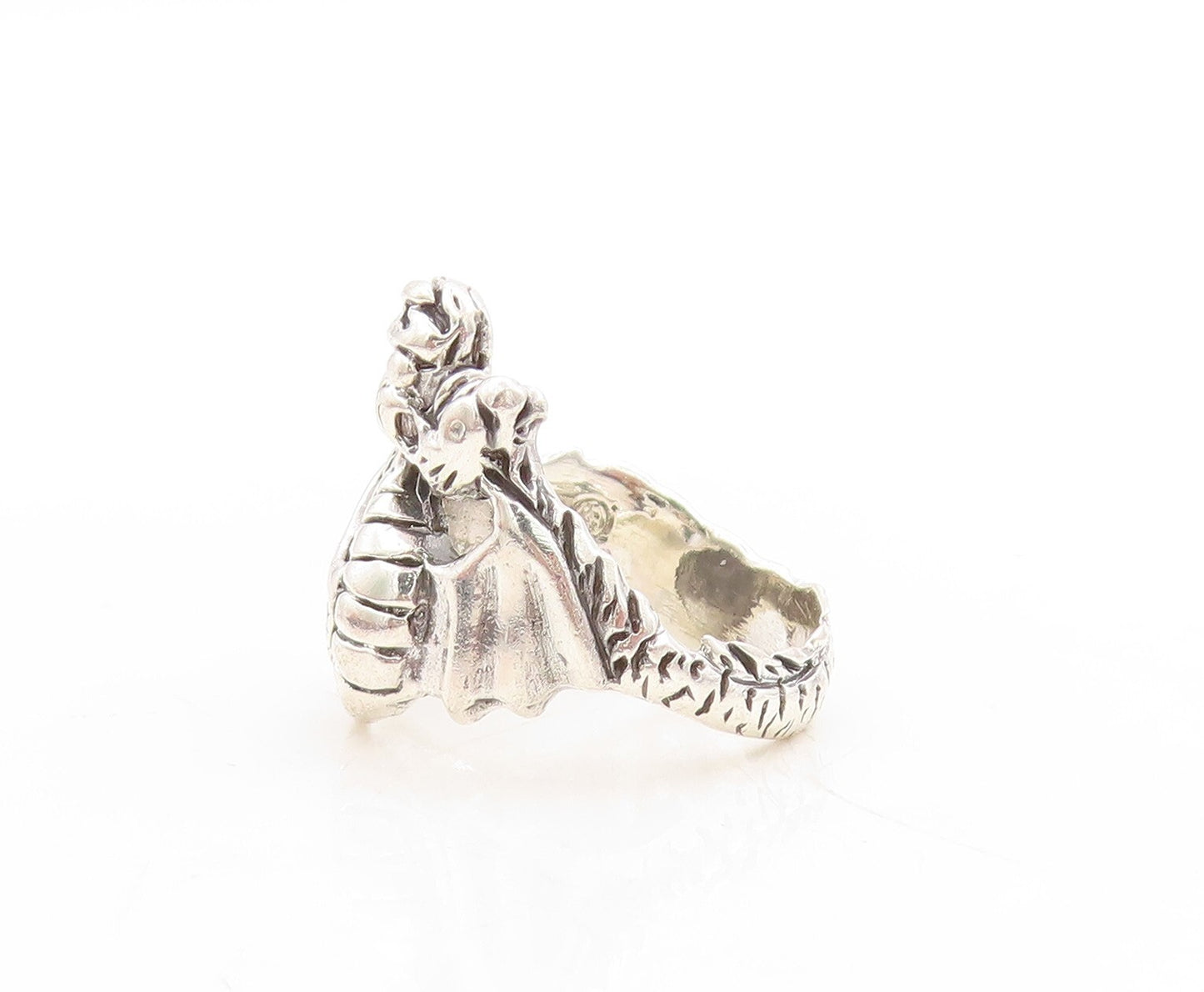 925 Sterling Silver Vintage Ring Dark Tone Solid Dragon Carved  Sz 6  RG31592