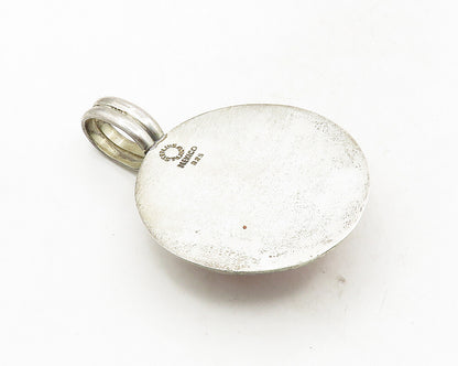 MEXICO 925 Sterling Silver Vintage Cabochon Cut Rhodochrosite Pendant PT7933