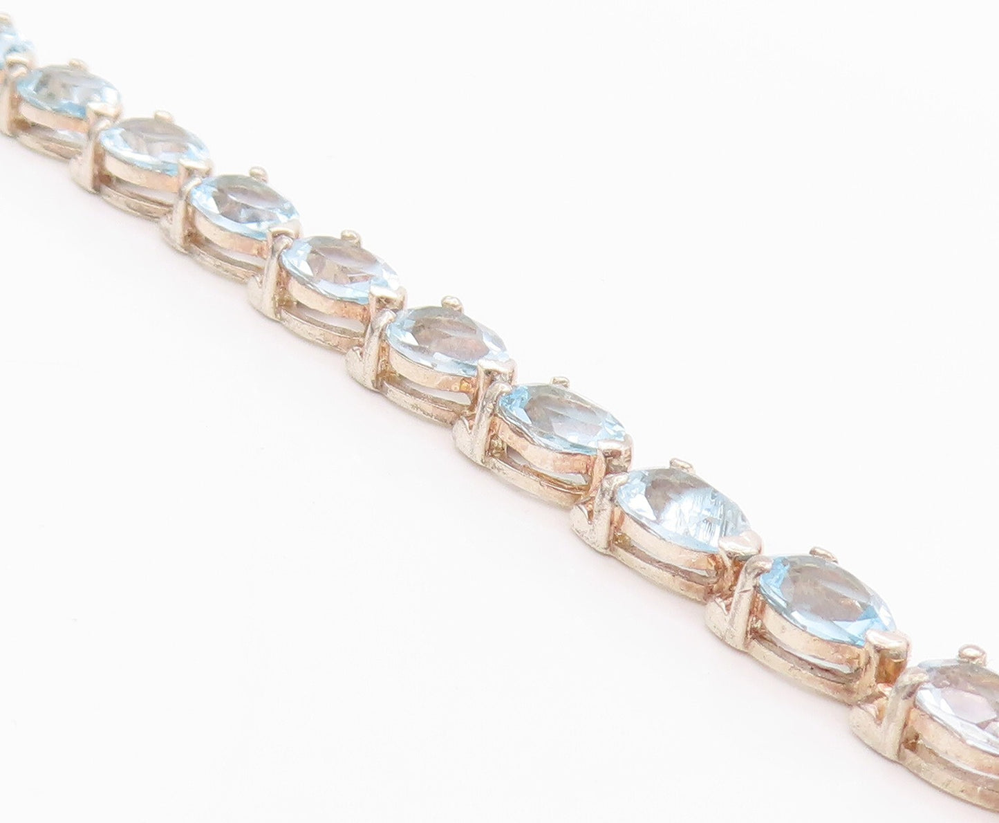 925 Sterling Silver Vintage Bracelet Drop Cut Blue Topaz Tennis Bracelet BT11146